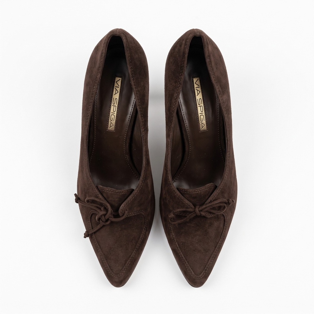 Via Spiga Womens 8.5 M Brown Suede Lace-Tie Pumps Heels Preppy Vintage